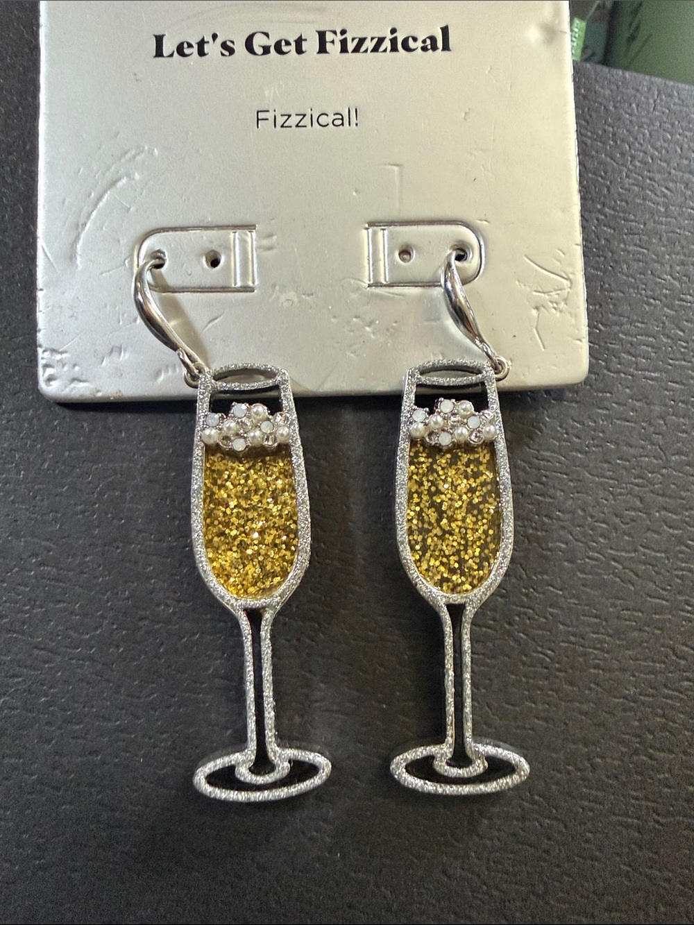 Fizzical Gold Glitter Champagne Glass Drop Earrings